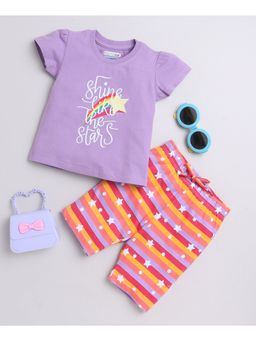 Bumzee - Lavender Girls Cap Sleeves T-Shirt and Capri (Set of 2)