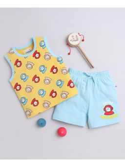 Bumzee - Boys Sleeveless Yellow T-Shirt and Blue Shorts (Set of 2)