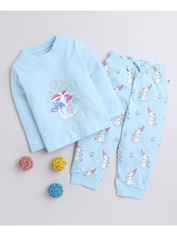 Bumzee - Sky Blue Girls Full Sleeves T-Shirt and Pyjama (Set of 2)