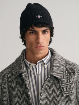 GANT - Mens Black Solid Shield Wool Beanie