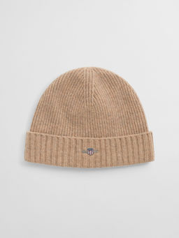GANT - Mens Beige Solid Shield Wool Beanie