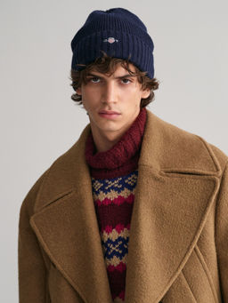 GANT - Mens Navy Blue Solid Shield Wool Beanie