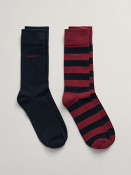 GANT - Mens Multi-Color Barstripe and Solid Socks (Pack of 2)