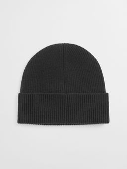 GANT - Womens Black Solid Wool Ribbed Beanie