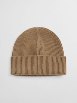 GANT - Womens Brown Solid Wool Ribbed Beanie