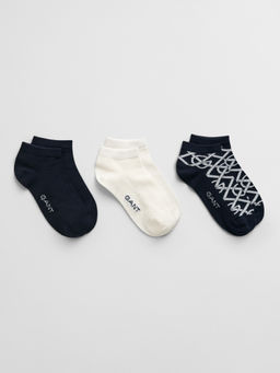 GANT - Womens Multi-Color Jacquard Monogram Ankle Socks (Pack of 3)