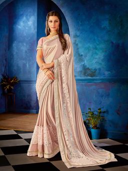 Odette - Pink Lycra Designer Saree with Unstitched Blouse