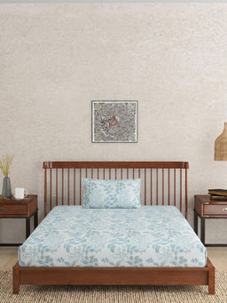 Fabindia - Blue Hand Block Printed Cotton Bedsheet with 1 Pillow Cover (Single)