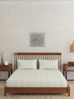 Fabindia - Beige Hand Block Printed Cotton Bedsheet with 2 Pillow Covers