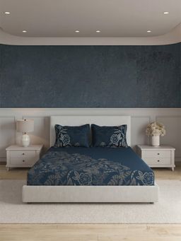 Ddecor Live Beautiful - Pure Cotton 210Tc Floral Navy Blue Bedsheet with 2 Pillow Covers (Super King)