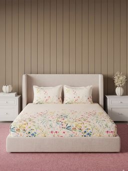 Ddecor Live Beautiful - Pure Cotton 145Tc Floral Pink Bedsheet with 2 Pillow Covers (Super King)