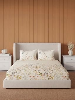 Ddecor Live Beautiful - Pure Cotton 145Tc Floral Orange Bedsheet with 2 Pillow Covers (Super King)