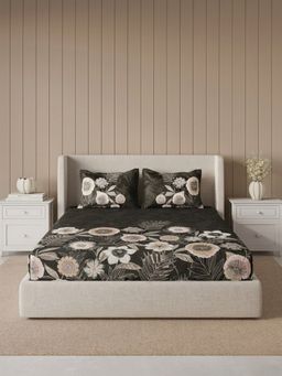 Ddecor Live Beautiful - Pure Cotton 145Tc Floral Grey Bedsheet with 2 Pillow Covers (Super King)