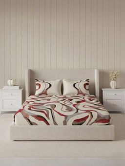Ddecor Live Beautiful - Pure Cotton 145Tc Abstract Beige Bedsheet with 2 Pillow Covers (Super King)