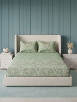 Ddecor Live Beautiful - Pure Cotton 145Tc Ethnic Green Bedsheet with 2 Pillow Covers (Super King)