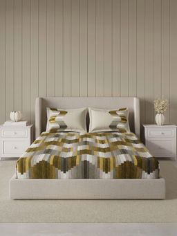 Ddecor Live Beautiful - Pure Cotton 145Tc Geometric Yellow Bedsheet with 2 Pillow Covers (Super King)