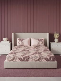 Ddecor Live Beautiful - Pure Cotton 145Tc Leaves Pink Bedsheet with 2 Pillow Covers (Super King)