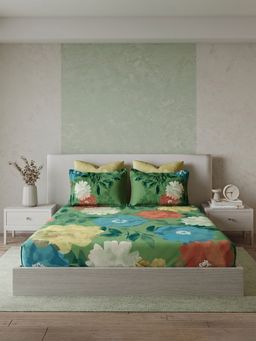 Ddecor Live Beautiful - Pure Cotton 180Tc Floral Green Bedsheet with 4 Pillow Covers (Super King)