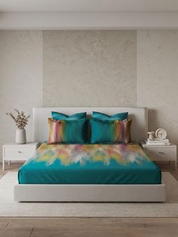 Ddecor Live Beautiful - Pure Cotton 180Tc Abstract Blue Bedsheet with 4 Pillow Covers (Super King)