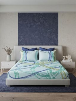 Ddecor Live Beautiful - Pure Cotton 180Tc Abstract Blue Bedsheet with 4 Pillow Covers (Super King)