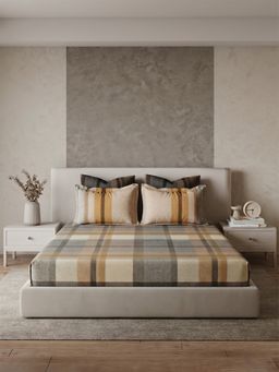 Ddecor Live Beautiful - Pure Cotton 180Tc Check Brown Bedsheet with 4 Pillow Covers (Super King)