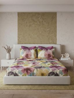 Ddecor Live Beautiful - Cotton 180Tc Floral Multi-Color Bedsheet with 4 Pillow Covers (Super King)