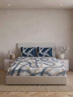 Ddecor Live Beautiful - Pure Cotton 180Tc Abstract Blue Bedsheet with 2 Pillow Covers (Super King)