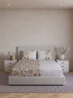 Ddecor Live Beautiful - Pure Cotton 180Tc Floral Grey Bedsheet with 2 Pillow Covers (Super King)