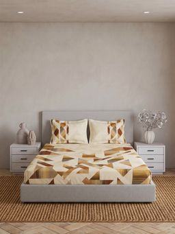 Ddecor Live Beautiful - Pure Cotton 180Tc Geometric Brown Bedsheet with 2 Pillow Covers (Super King)