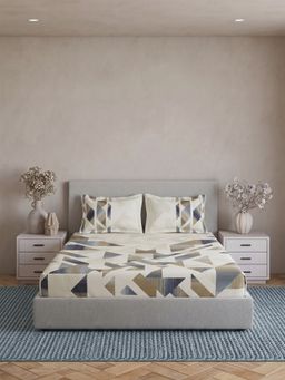 Ddecor Live Beautiful - Pure Cotton 180Tc Geometric Blue Bedsheet with 2 Pillow Covers (Super King)