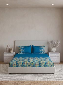 Ddecor Live Beautiful - Pure Cotton 180Tc Abstract Blue Bedsheet with 2 Pillow Covers (Super King)