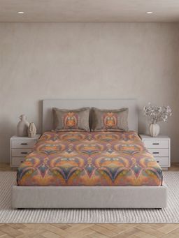 Ddecor Live Beautiful - Pure Cotton 180Tc Ethnic Orange Bedsheet with 2 Pillow Covers (Super King)