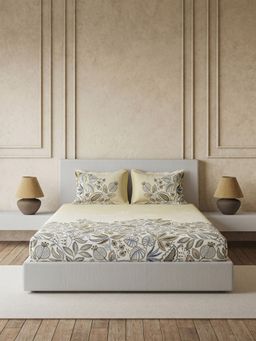 Ddecor Live Beautiful - Pure Cotton 145Tc Floral Beige Bedsheet with 2 Pillow Covers (King)