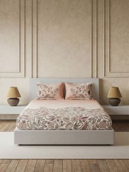 Ddecor Live Beautiful - Pure Cotton 145Tc Floral Pink Bedsheet With 2 Pillow Covers (King)