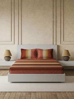 Ddecor Live Beautiful - Pure Cotton 145Tc Stripes Brown Bedsheet With 2 Pillow Covers (King)