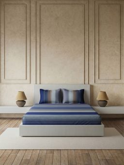 Ddecor Live Beautiful - Pure Cotton 145Tc Stripes Navy Blue Bedsheet with 2 Pillow Covers (King)