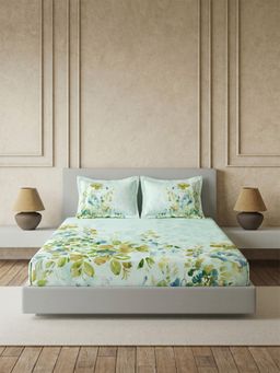 Ddecor Live Beautiful - Pure Cotton 145Tc Floral Green Bedsheet with 2 Pillow Covers (King)