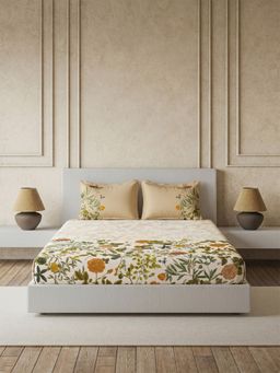 Ddecor Live Beautiful - Pure Cotton 145Tc Floral Off White Bedsheet with 2 Pillow Covers (King)