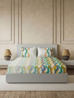 Ddecor Live Beautiful - Pure Cotton 145Tc Geometric Green Bedsheet with 2 Pillow Covers (King)