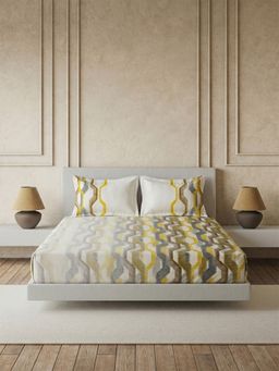 Ddecor Live Beautiful - Pure Cotton 145Tc Geometric Yellow Bedsheet with 2 Pillow Covers (King)