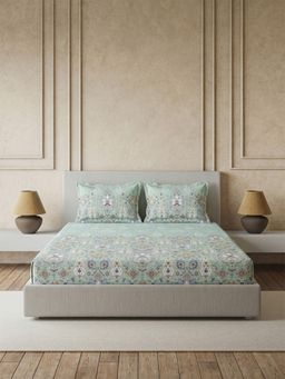 Ddecor Live Beautiful - Pure Cotton 145Tc Floral Green Bedsheet with 2 Pillow Covers (King)