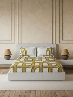 Ddecor Live Beautiful - Pure Cotton 145Tc Geometric White Bedsheet with 2 Pillow Covers (King)