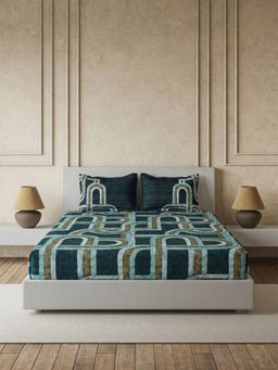 Ddecor Live Beautiful - Pure Cotton 145Tc Geometric Navy Blue Bedsheet with 2 Pillow Covers (King)