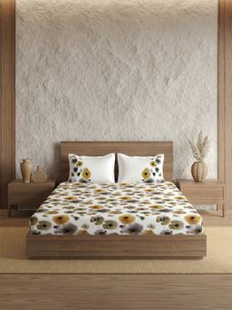 Ddecor Live Beautiful - Pure Cotton 145Tc Floral Yellow Bedsheet with 2 Pillow Covers (Super King)