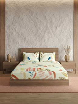 Ddecor Live Beautiful - Cotton 145Tc Abstract Off White Bedsheet with 2 Pillow Covers (Super King)