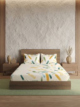 Ddecor Live Beautiful - Pure Cotton 145Tc Abstract Yellow Bedsheet with 2 Pillow Covers (Super King)