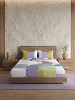 Ddecor Live Beautiful - Pure Cotton 145Tc Geometric Purple Bedsheet with 2 Pillow Covers (Super King)