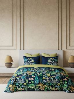 Ddecor Live Beautiful - Premium Cotton 145Tc Floral Navy Blue 4 Piece Bedding Set (King)