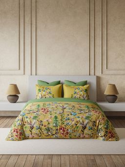 Ddecor Live Beautiful - Premium Cotton 145Tc Floral Yellow 4 Piece Bedding Set (King)