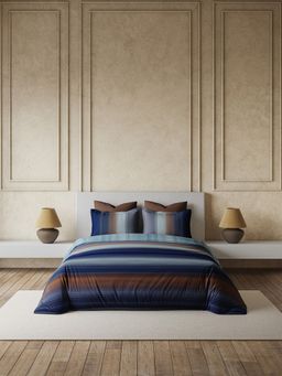 Ddecor Live Beautiful - Premium Cotton 145Tc Stripes Navy Blue 4 Piece Bedding Set (King)